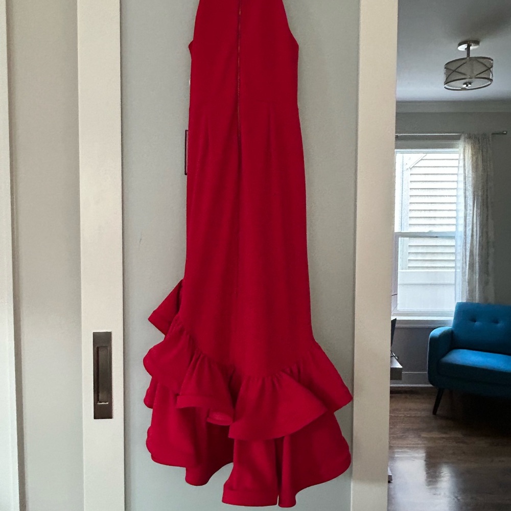 Betsy & Adam Red Ruffle Hem Dress